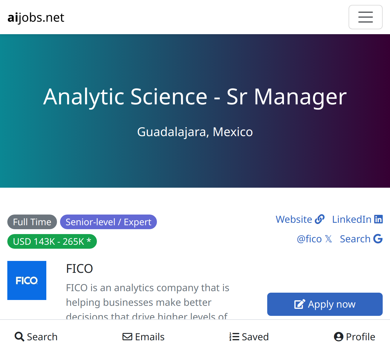 Analytic Science Sr Manager At Fico Guadalajara Mexico Aijobs Net