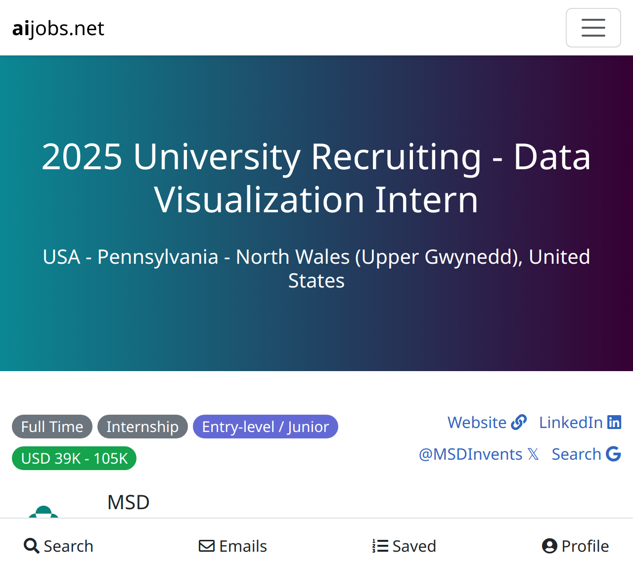 University Recruiting Data Visualization Intern At Msd Usa