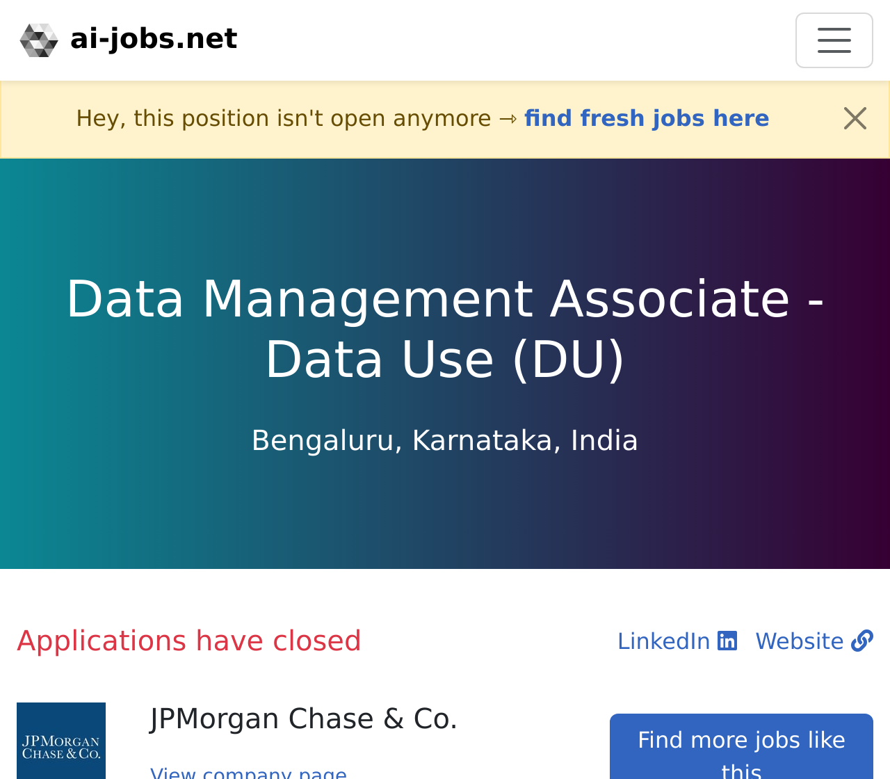 Data Management Associate - Data Use (DU) at JPMorgan Chase & Co ...