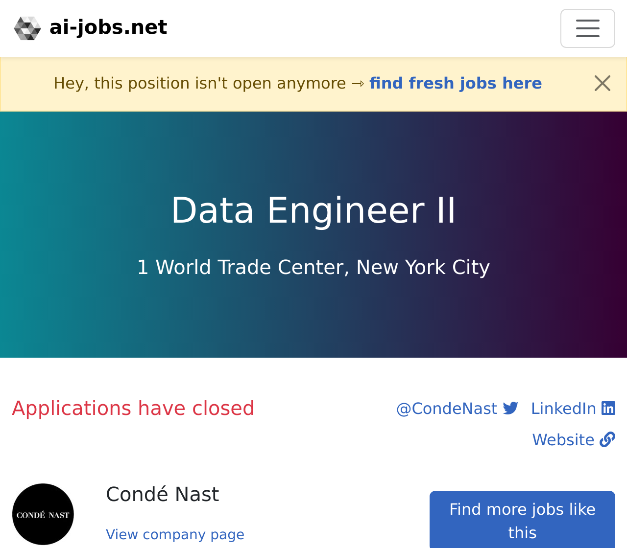 Data Engineer II at Condé Nast - 1 World Trade Center, New York City ...