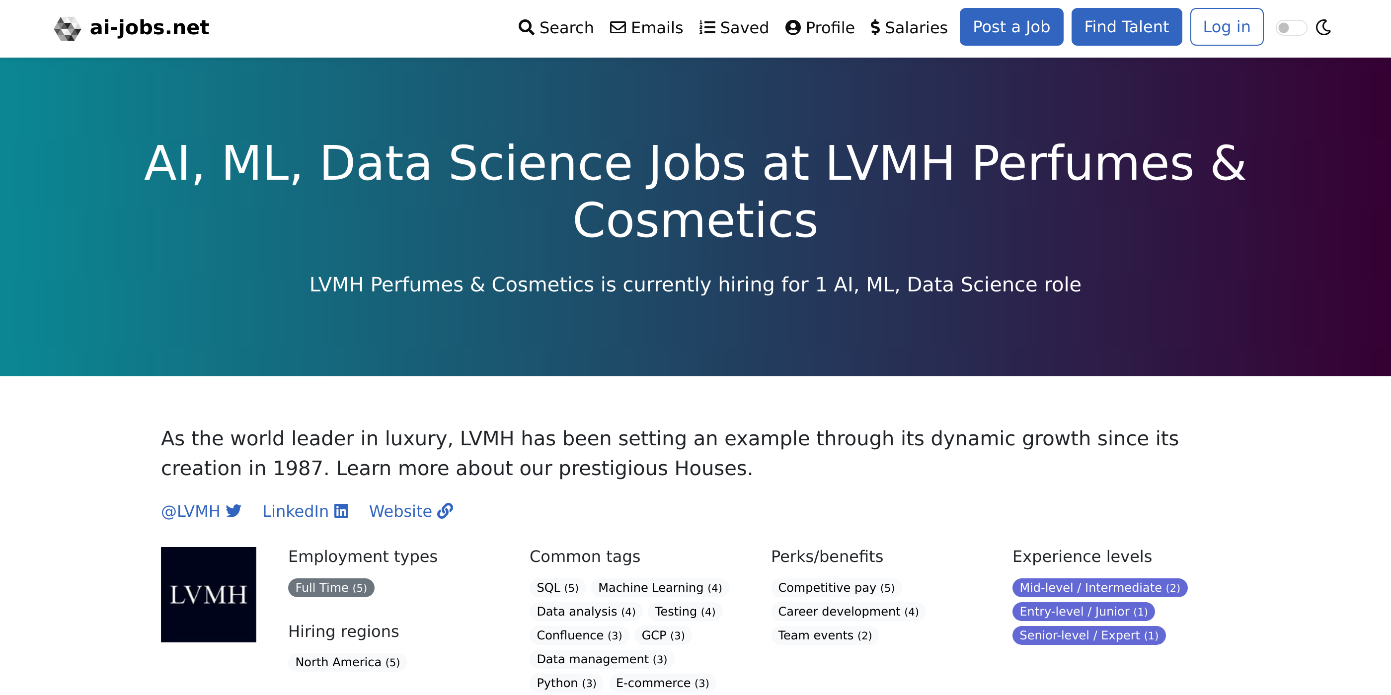 AI, ML, Data Science Jobs at LVMH Perfumes & Cosmetics
