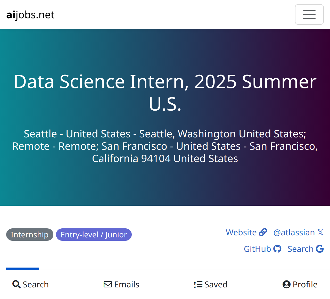 Data Science Intern, 2025 Summer U.S. at Atlassian Seattle United