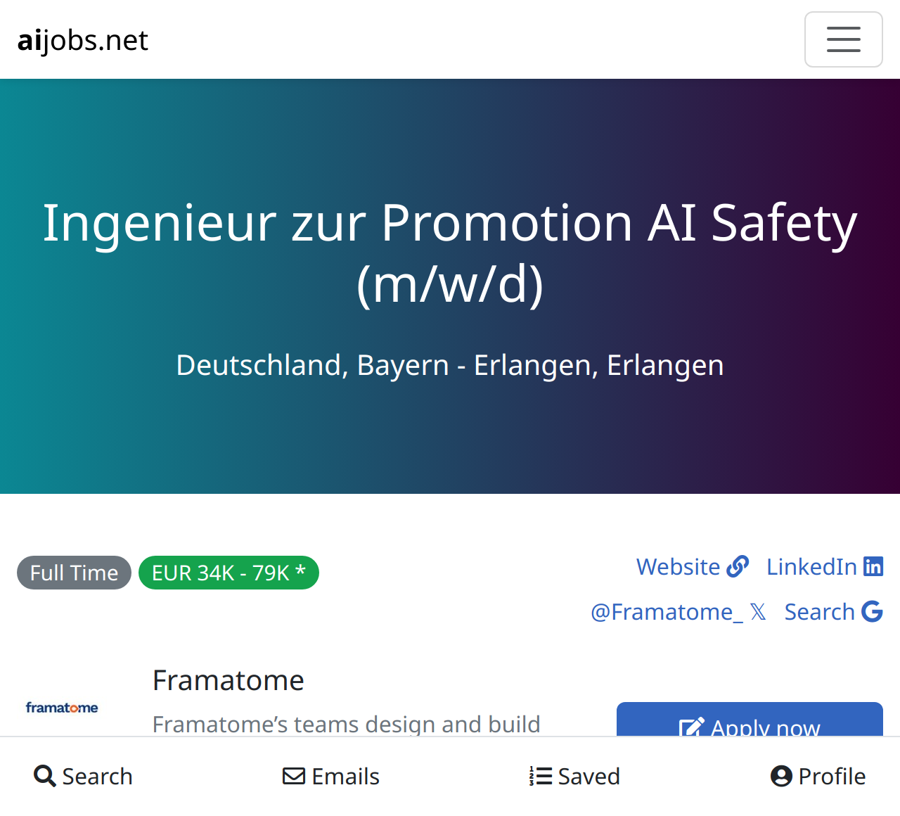 Ingenieur zur Promotion AI Safety (m/w/d) @ Framatome