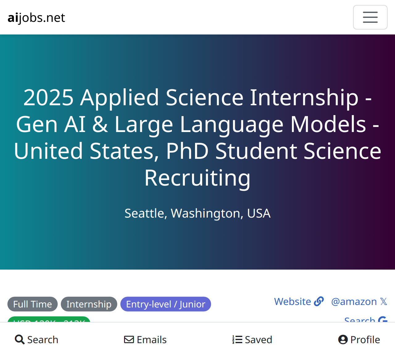 2025 Applied Science Internship – Gen AI & Large Language Models – United States, PhD Student Science Recruiting @ Amazon.com