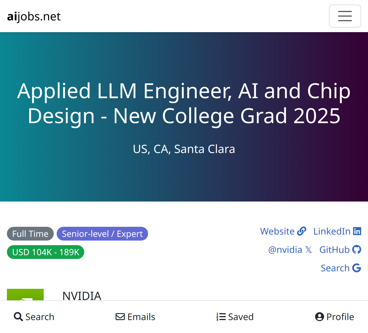 Applied LLM Engineer, AI and Chip Design – New College Grad 2025 @ NVIDIA