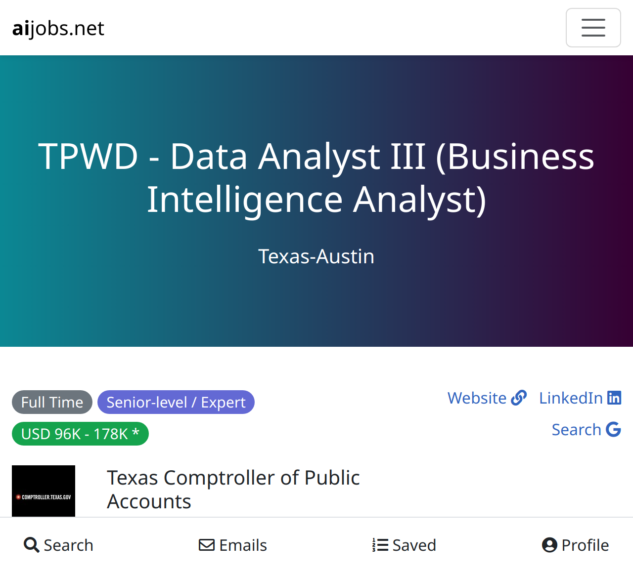 Tpwd Data Analyst Iii Business Intelligence Analyst At Texas Comptroller Of Public Accounts