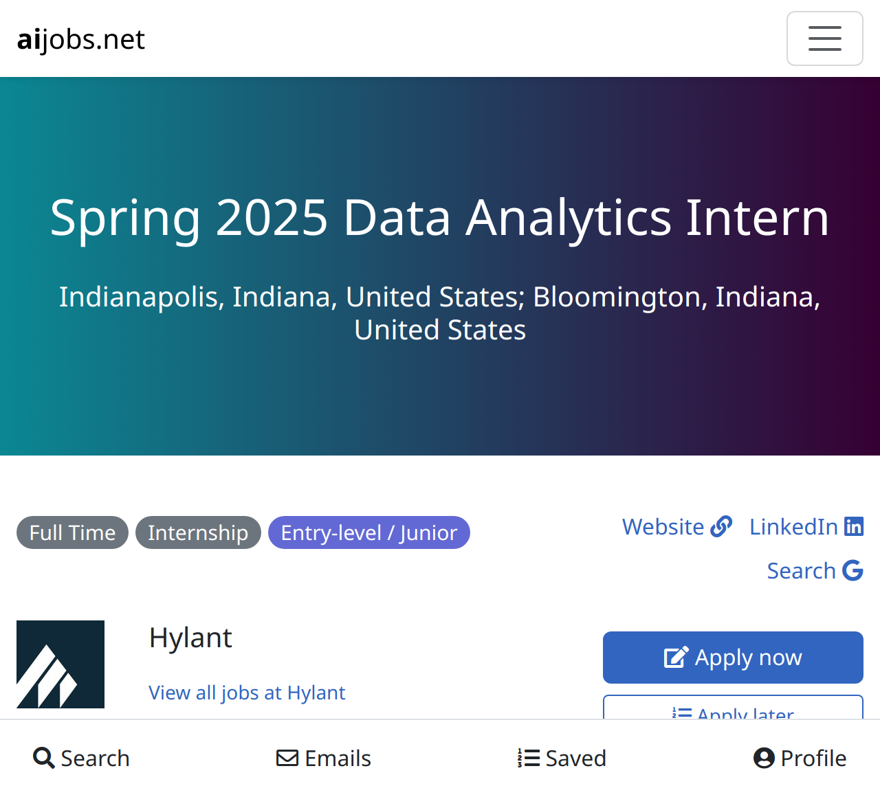 Spring 2025 Data Analytics Intern at Hylant Indianapolis, Indiana