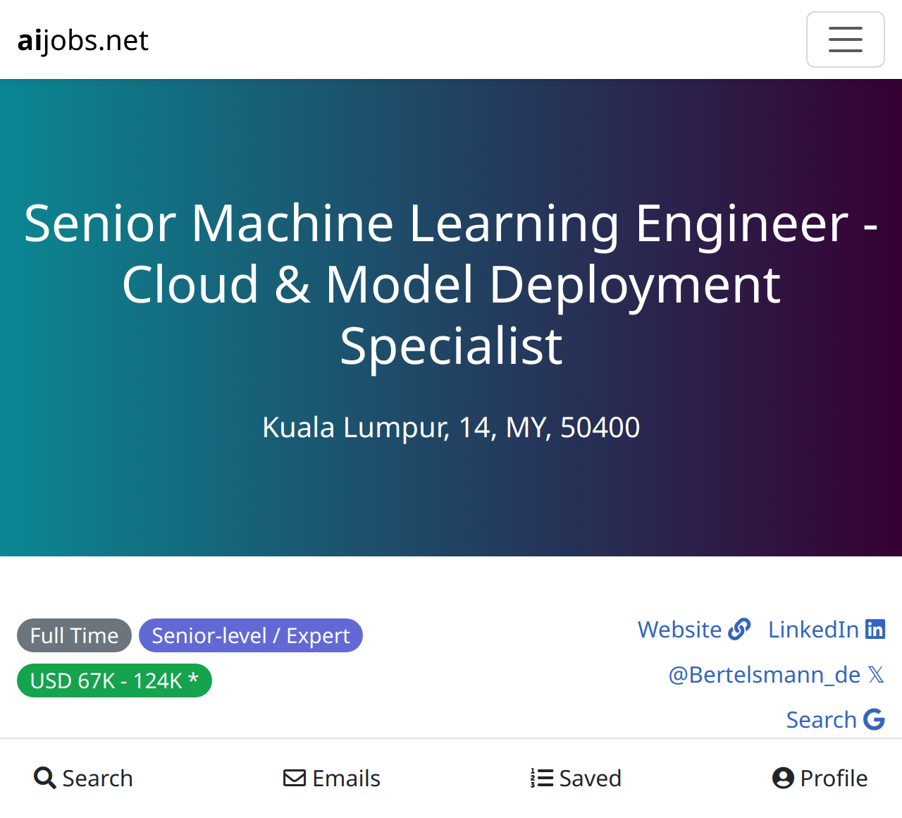 Senior Machine Learning Engineer Cloud Model Deployment Specialist