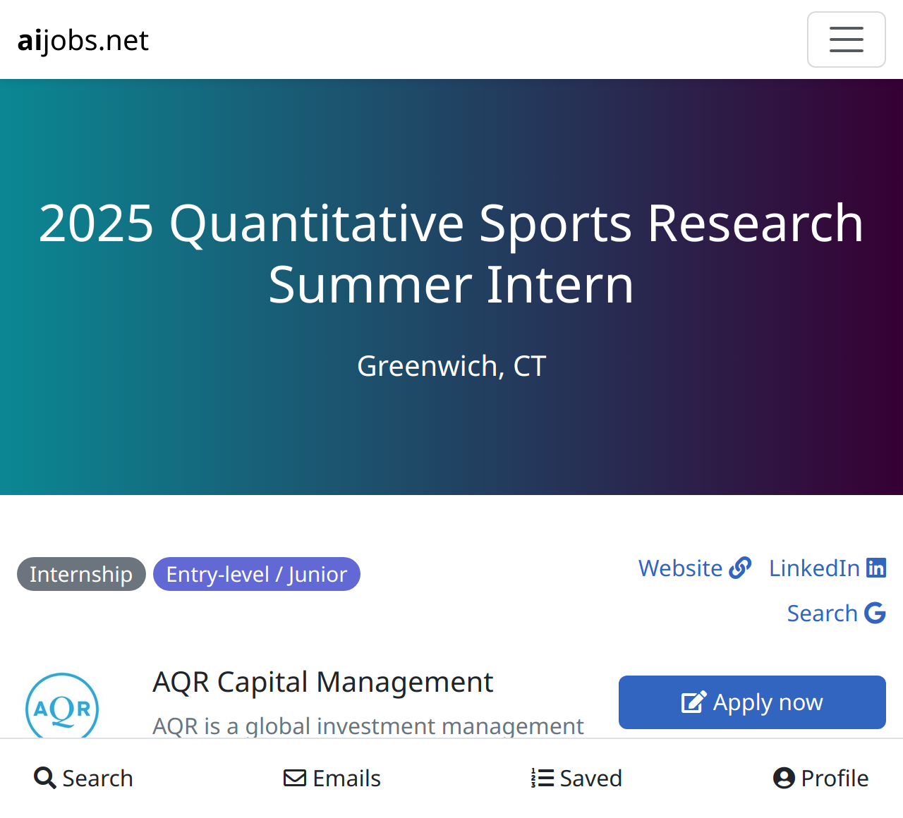 2025 Quantitative Sports Research Summer Intern At AQR Capital ...