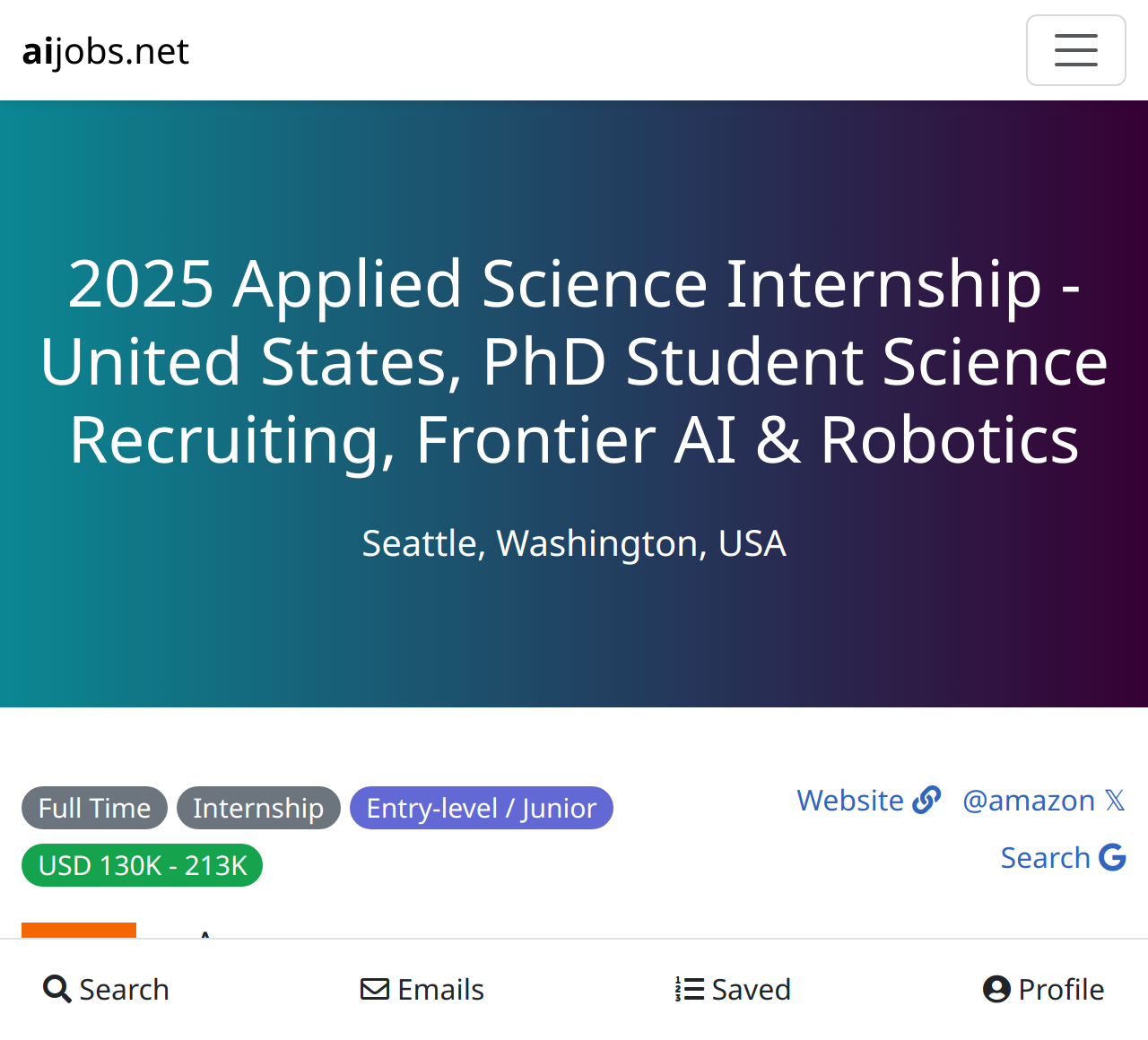 2025 Applied Science Internship – United States, PhD Student Science Recruiting, Frontier AI & Robotics @ Amazon.com