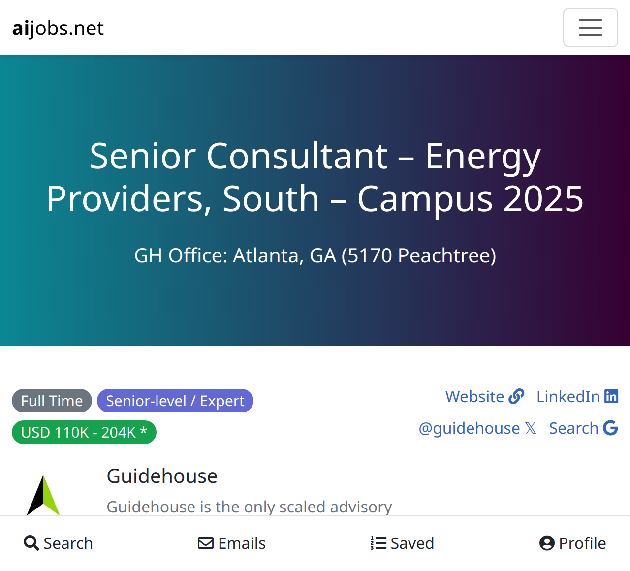 Senior Consultant Energy Providers, South Campus 2025 at Guidehouse