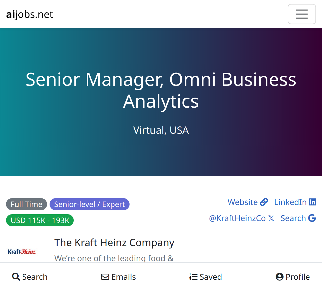 Senior Manager Omni Business Analytics At The Kraft Heinz Company