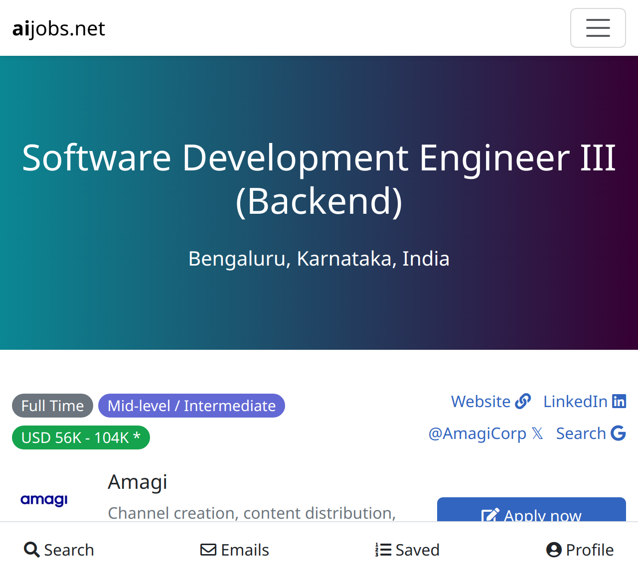 Software Development Engineer III Backend At Amagi Bengaluru Karnataka India Aijobs Net