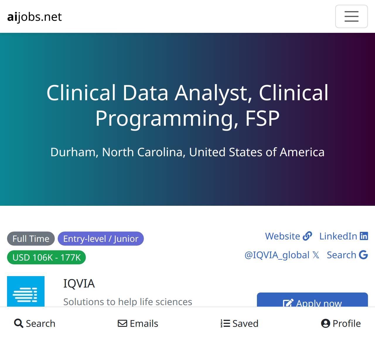 Clinical Data Analyst Clinical Programming Fsp At Iqvia Durham North Carolina United