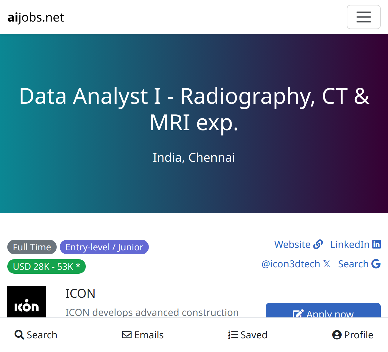 Data Analyst I Radiography Ct Mri Exp At Icon India Chennai Aijobs Net