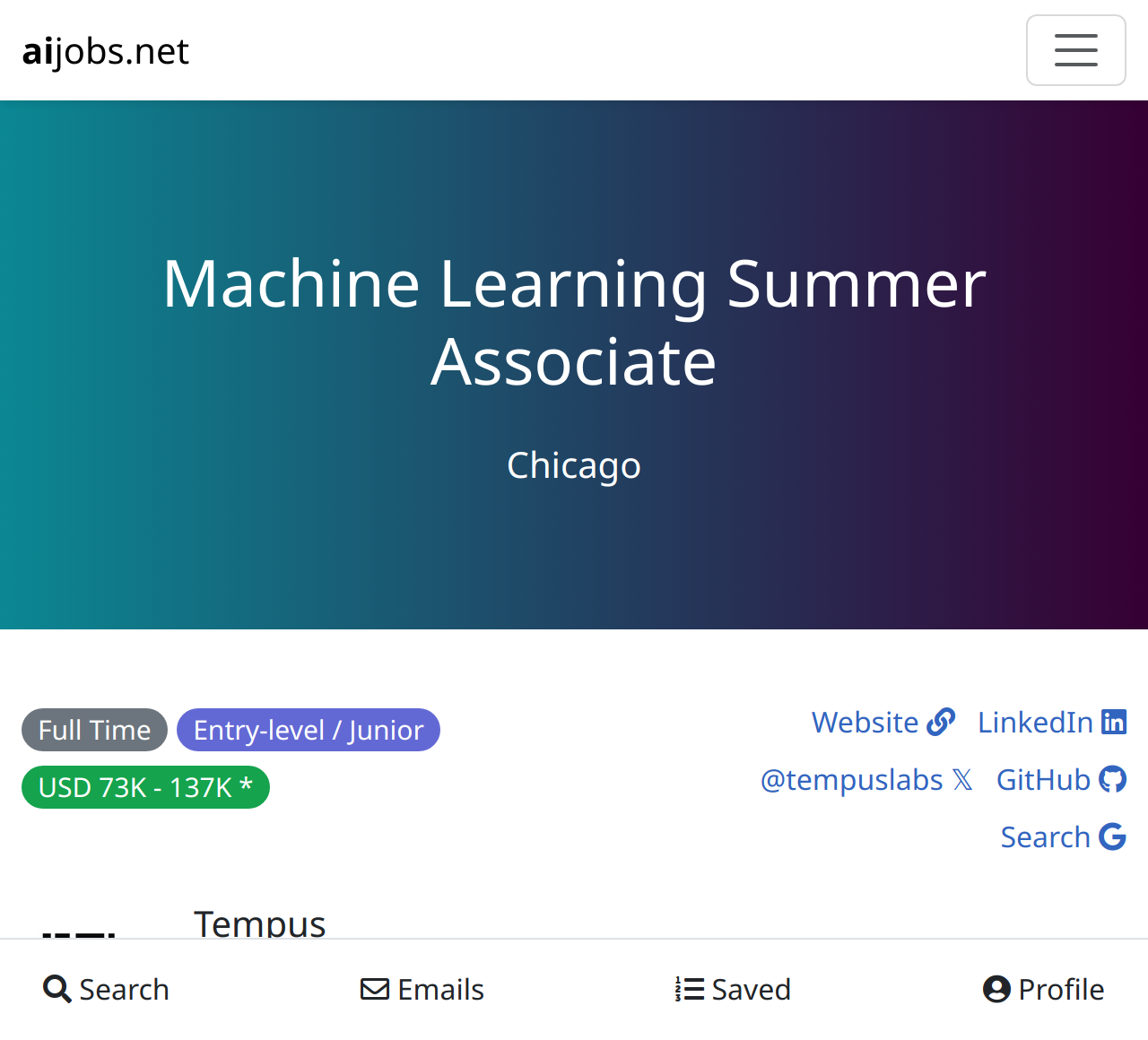 Machine Learning Summer Associate at Tempus Chicago