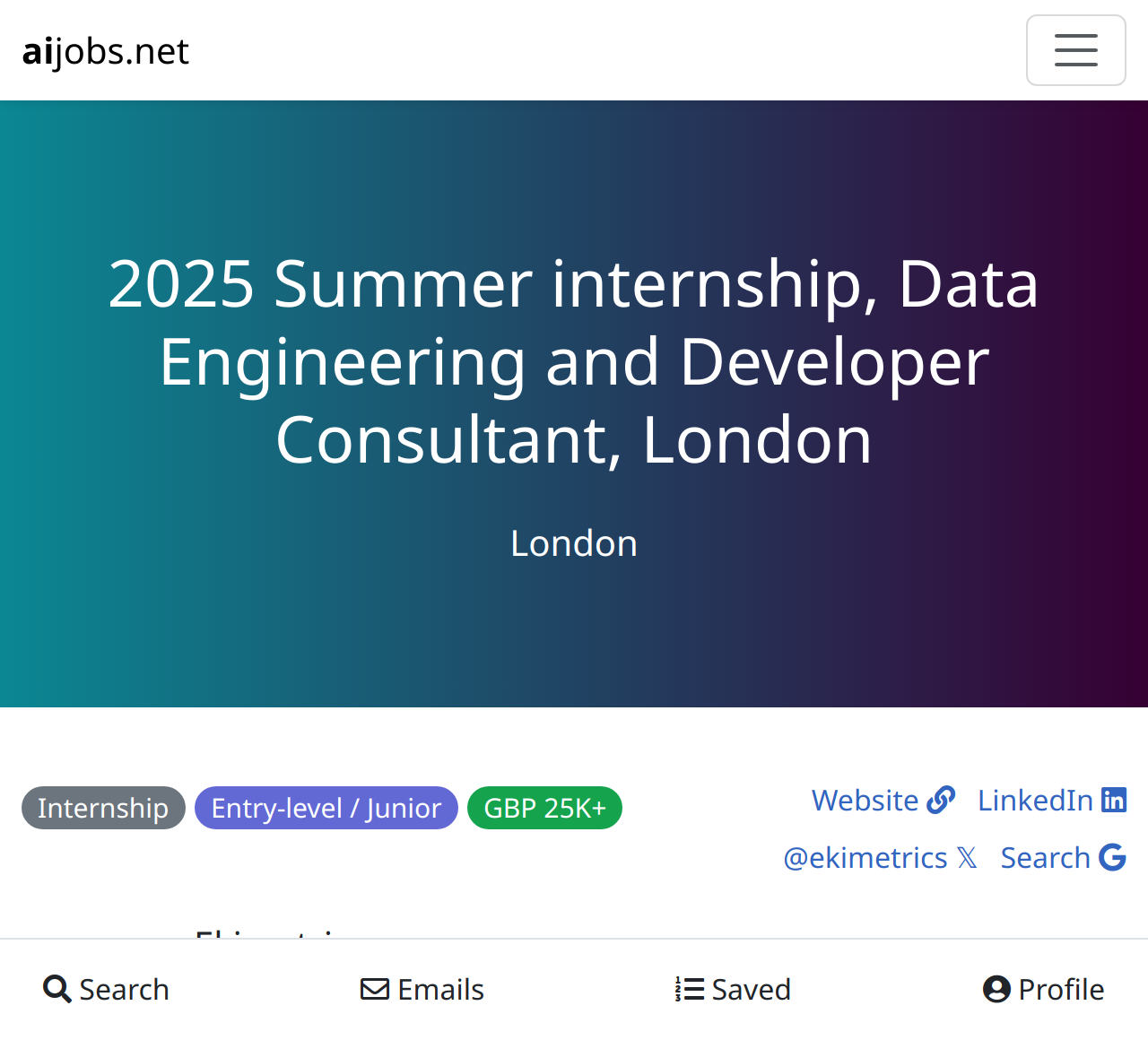 2025 Summer internship, Data Engineering and Developer Consultant