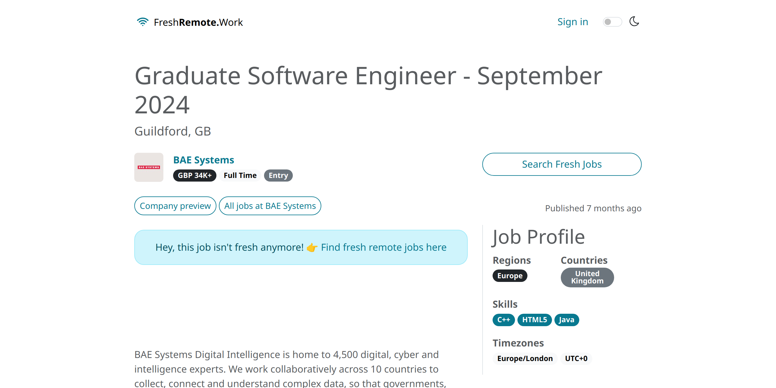 Graduate Software Engineer September 2024 Guildford, GB FreshRemote.Work