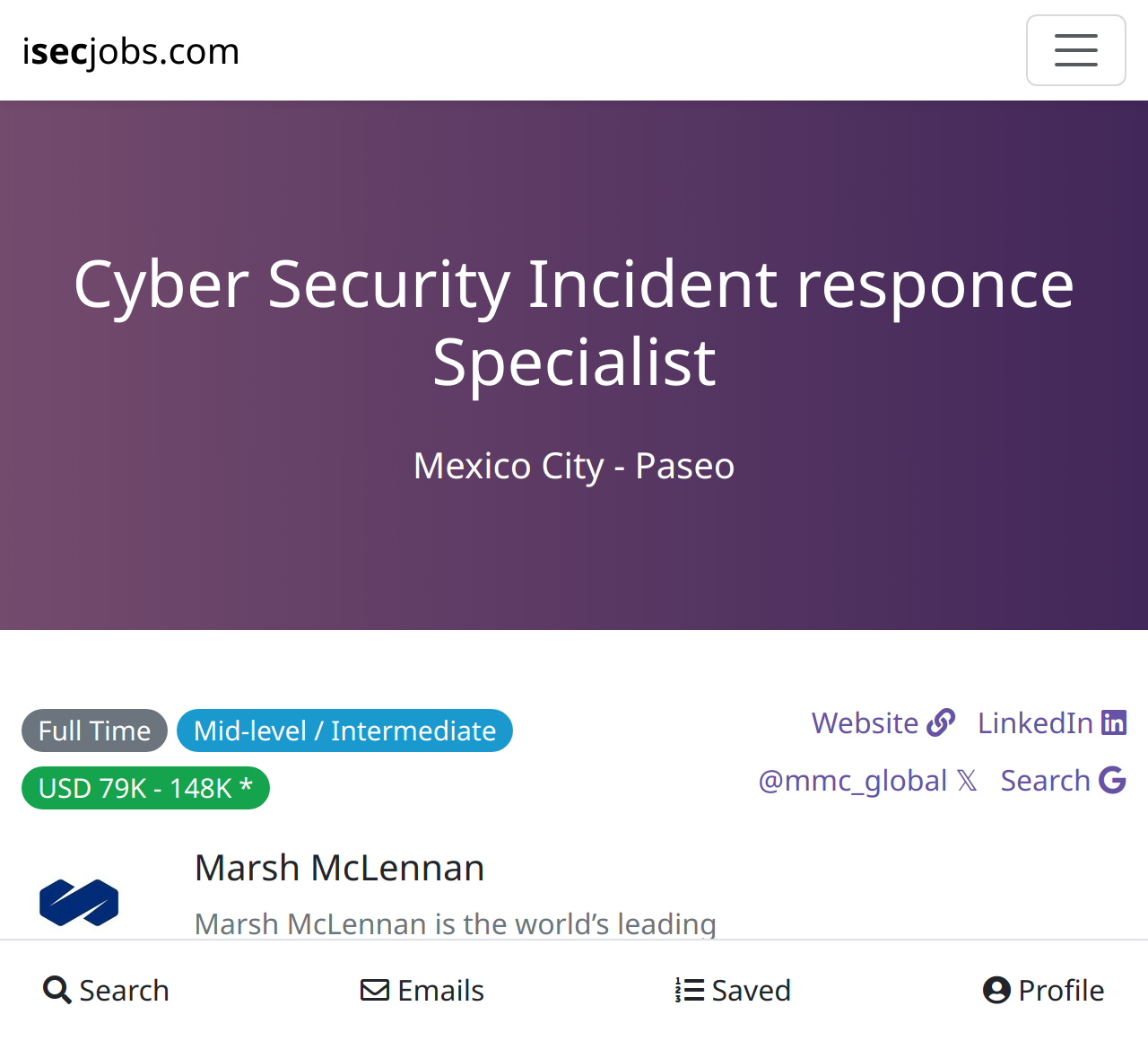 Cyber Security Incident Responce Specialist At Marsh Mclennan Mexico