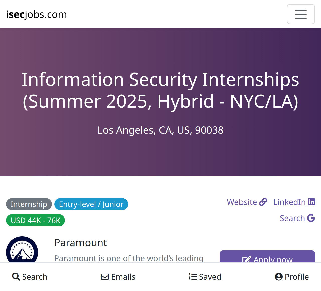 Information Security Internships (Summer 2025, Hybrid NYC/LA) at